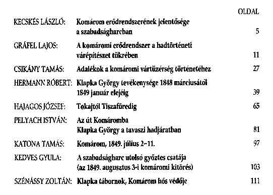 Komrom s Klapka Gyrgy 1848/49-ben