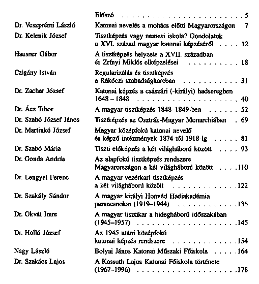 A magyar katonai vezető- s tisztkpzs trtnete