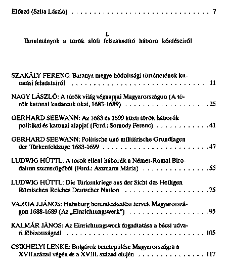 Tanulmnyok a trk hdoltsg s a felszabadt hbork trtnetbl
