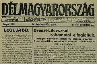 Breszt-Litovszk bevtele a Dlmagyarorszg vezet hre (1915. augusztus 27., p. 1.)