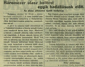Vezrkari jelents a csata egy napjrl (Dlmagyarorszg, 1915. oktber 27., p. 2.)