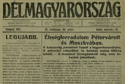 Sajthr a forradalomrl (Dlmagyarorszg, 1917. mrcius 13., p. 1.)