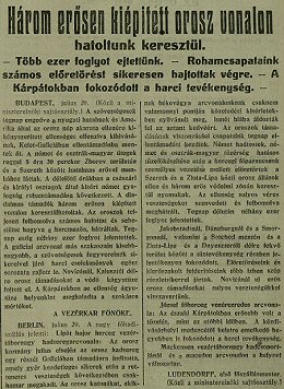 Vezrkari jelentsek a tmads sikerrl (Dlmagyarorszg, 1917. jlius 21., p. 1.)