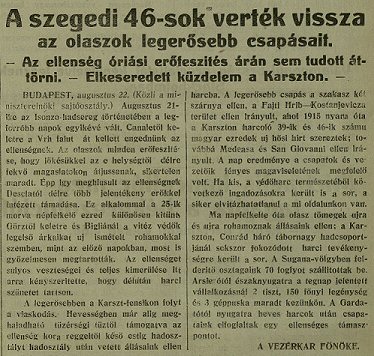 Szegedi hrads a szegedi katonkrl (Dlmagyarorszg, 1917. augusztus 23., p. 1.)