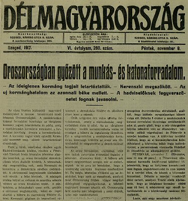 Oroszorszgban gyztt a forradalom (Dlmagyarorszg, 1917. november 9., p. 1.)