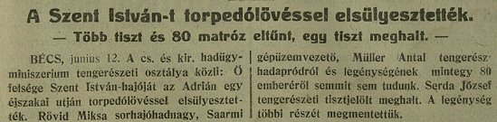 A sajt viszonylag pontos vesztesgadatokat kzlt (Dlmagyarorszg, 1918. jnius 13., p. 1.)