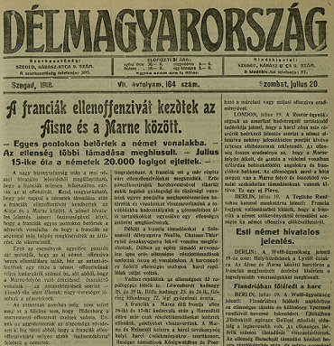 A nmet hivatalos jelents ismert szintesgvel kzli& (Dlmagyarorszg, 1918. jlius 20., p. 1.)
