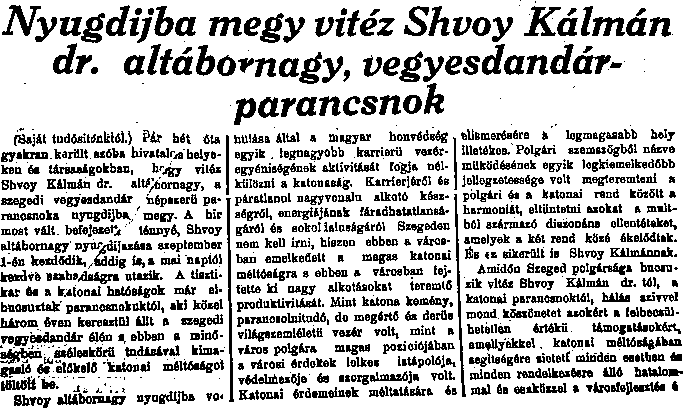 Shvoy Kálmán nyugdíjba megy